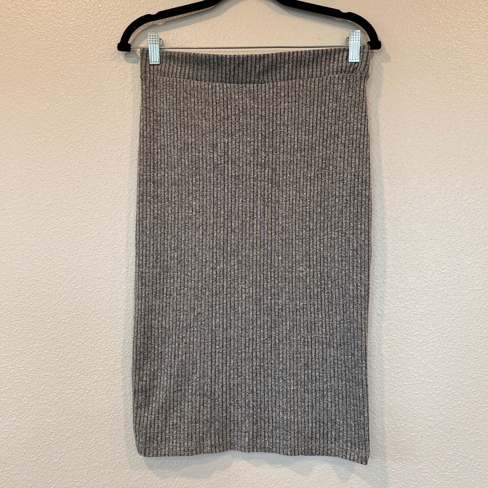 Forever 21 Womens Ribbed Knit Midiβ Skirt Heather Grey Elastic Waist Size L